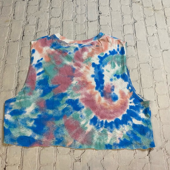 Women’s tie dye AC/DC crop top rock ‘n’ roll concert M tank top punk rave hippie - Picture 2 of 6